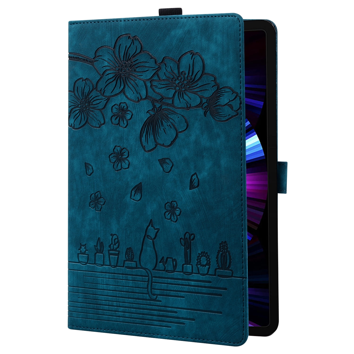 TECH CIRCLE Case for iPad Air 11 Inch M2 2024, iPad Air 5th/4th Case 2022/2020, iPad Pro 11 inch case, PU Leather Embossed Flower Folio Case with Pencil Holder Multi-Viewing Angles Stand Cover,Blue