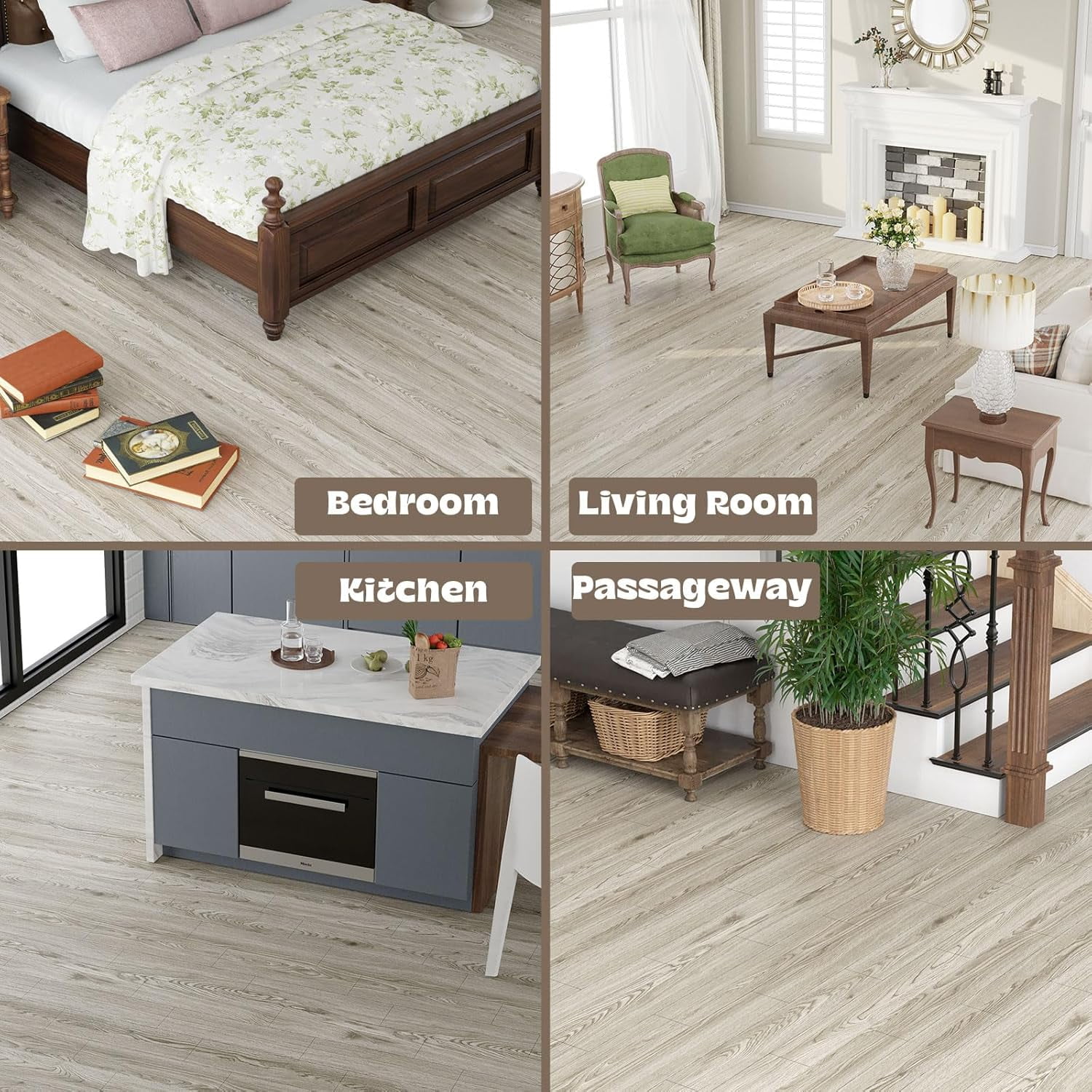 Peel and Stick Vinyl Flooring Roll 24"x 393"/ 64 Sq.Ft, Self Adhesive Vinyl Wood Flooring Planks Floor Tiles Stickers Waterproof for Bathroom Living Room Bedroom Kitchen RV, Light Brown Wood