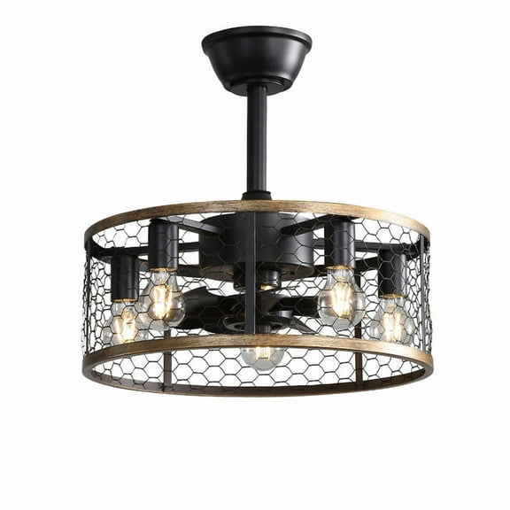 20"Small Ceiling Fan with Light and Remote Control,Caged Ceiling Fan with 6-Speed Reversible DC Motor 5*E26 Bulbs