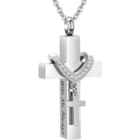 Personalized Cross Cremation Jewelry for Ashes - Religious Cross Urn Necklace with Mini Keepsake Urn Memorial Ashes Jewelry
