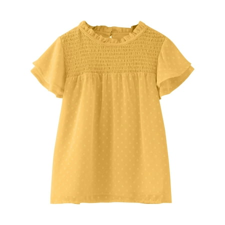 

Toddler Girls T-Shirt Tops Ruffle Short Sleeve Round Neck Loose Blouse Summer Solid Color Casual Tee