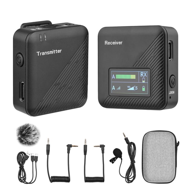 2.4G Wireless Lavalier Microphone System Omnidirectional Mic with Storage Case for Smartphone Vlog Video Recording Interview Streaming