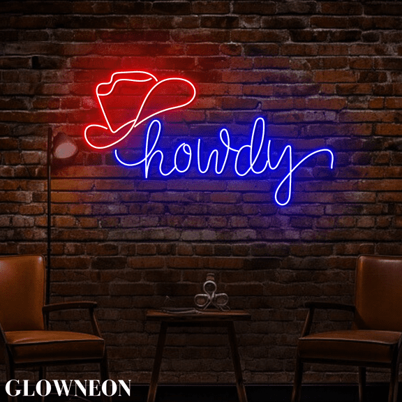 Glowneon Howdy Neon Sign, Cowboy Bar Wall Decor, Western Cowboy Sign
