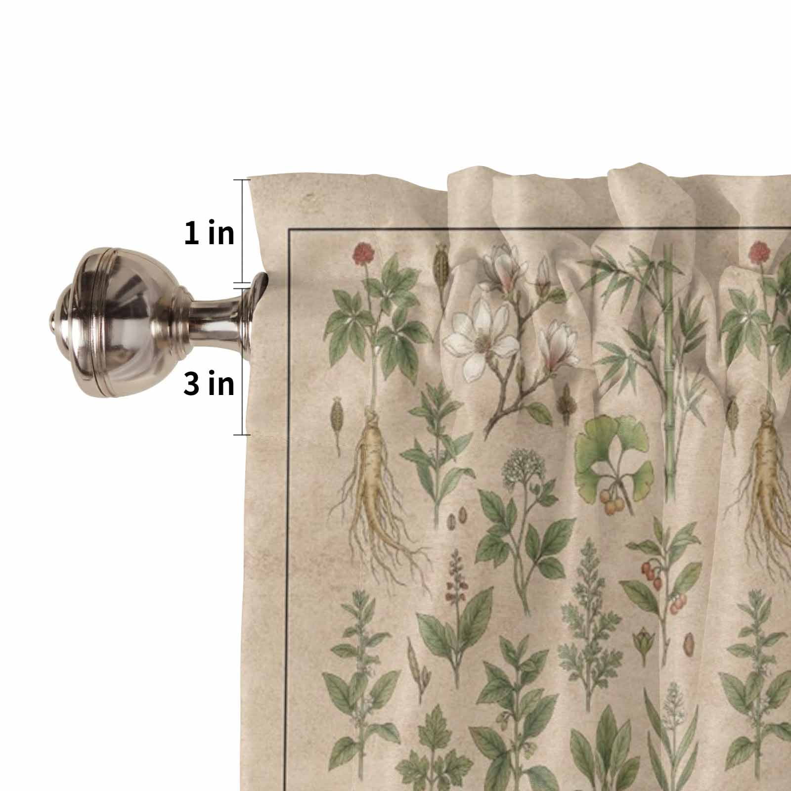 Herbs Kitchen Curtains Valance and Tier Set Retro Green Red Herbs Plant Wildflower Linen Texture Rod Pocket Short Curtains for Small Window 3 Pieces Set for Bedroom Cafe (54" x 18"+27" x 24")