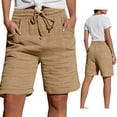thumbnail image 5 of Womens Bermuda Shorts Casual Textured Drawstring Shorts Elastic Waist Loose Fit Summer Comfy Shorts with Pockets, 5 of 5