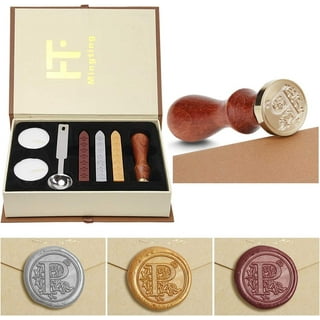 HOPPLER Wax Seal Stamp Set 6 Pcs Sealing Wax Stamp Kit with 6 Copper Head 1  Wooden Handle Perfect for Vintage Letters Invitations Cards Envelopes