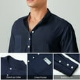 thumbnail image 2 of Mens Linen Henley Shirt Long Sleeve Band Collar Casual Hippie Tee Beach Button up Top Navy XL, 2 of 8