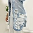 thumbnail image 4 of Women Denim Jacket Casual Long Sleeve Distressed Ripped Button Down Jacket Wool Trucker Jacket Denim Fringe Vest Embroide Denim Shirt Women Pleated Back Denim Jacket Petite Jean Jackets for Women, 4 of 6
