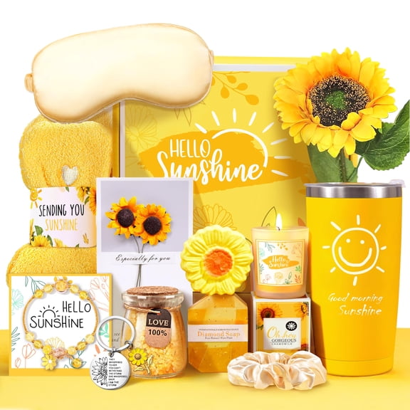 Birthday Gifts for Women, Set of 13 Unique Gift Baskets Birthday Present for Best Friends Bff Sister Sending Sunshine Include Tumbler, Get Well Gifts for Women Sunflower Presents A101
