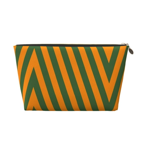 Orange Green Stripe Small Purse Organizer Zipper Cosmetic Handbag Tote Pouch For Women