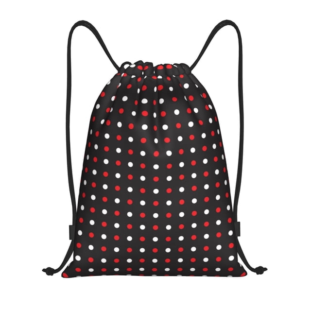 Saiise Red and white polka dots Pattern Sports Drawstring Backpack - String Swim Gym Bag with Wet Proof Pocket for Women&Men-Medium