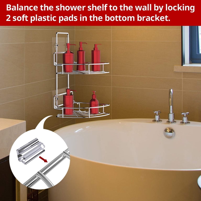 DAYONE 2 Pack Corner Shower Shelves Chrome | 304 Stainless Steel Recessed Bathroom Storage