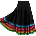 thumbnail image 2 of Mufeng Women's Colorful Stripe Hem Long Circle Folklorico Belly Dance Skirt for Mexican Flamenco Black 55cm XL, 2 of 5