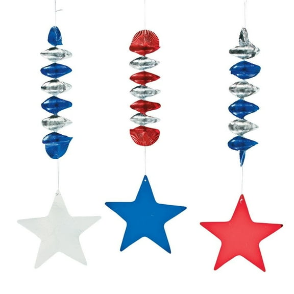 Patriotic Stars Dangling Spirals - Party Decor - 12 Pieces