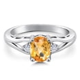 thumbnail image 3 of Gem Stone King 925 Sterling Silver Yellow Citrine and White Moissanite 3 Stone Engagement Ring for Women | 1.33 Cttw | Oval Checkerboard 8X6MM | Round 2MM | Gemstone November Birthstone | Size 8, 3 of 6