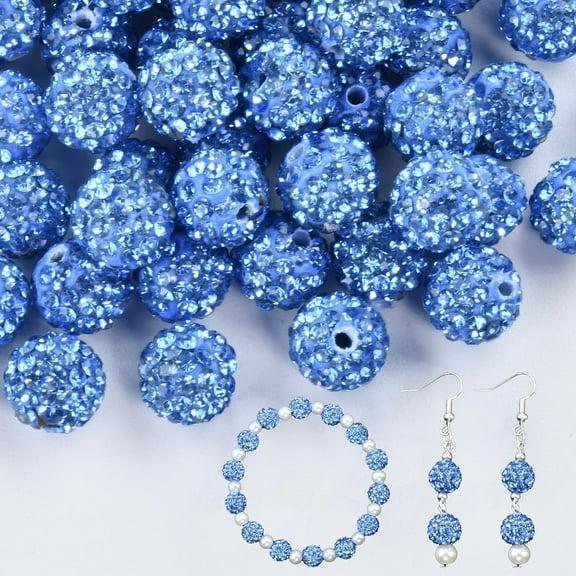 Blue Rhinestone Beads,100 Pcs Polymer Clay Beads,Crystal Beads,Round Ball Clay Beads,Diamond Clay Beads for DIY Necklace Jewelry Making Christmas Decorations - Ice Baseball Bling Style,0.3 in