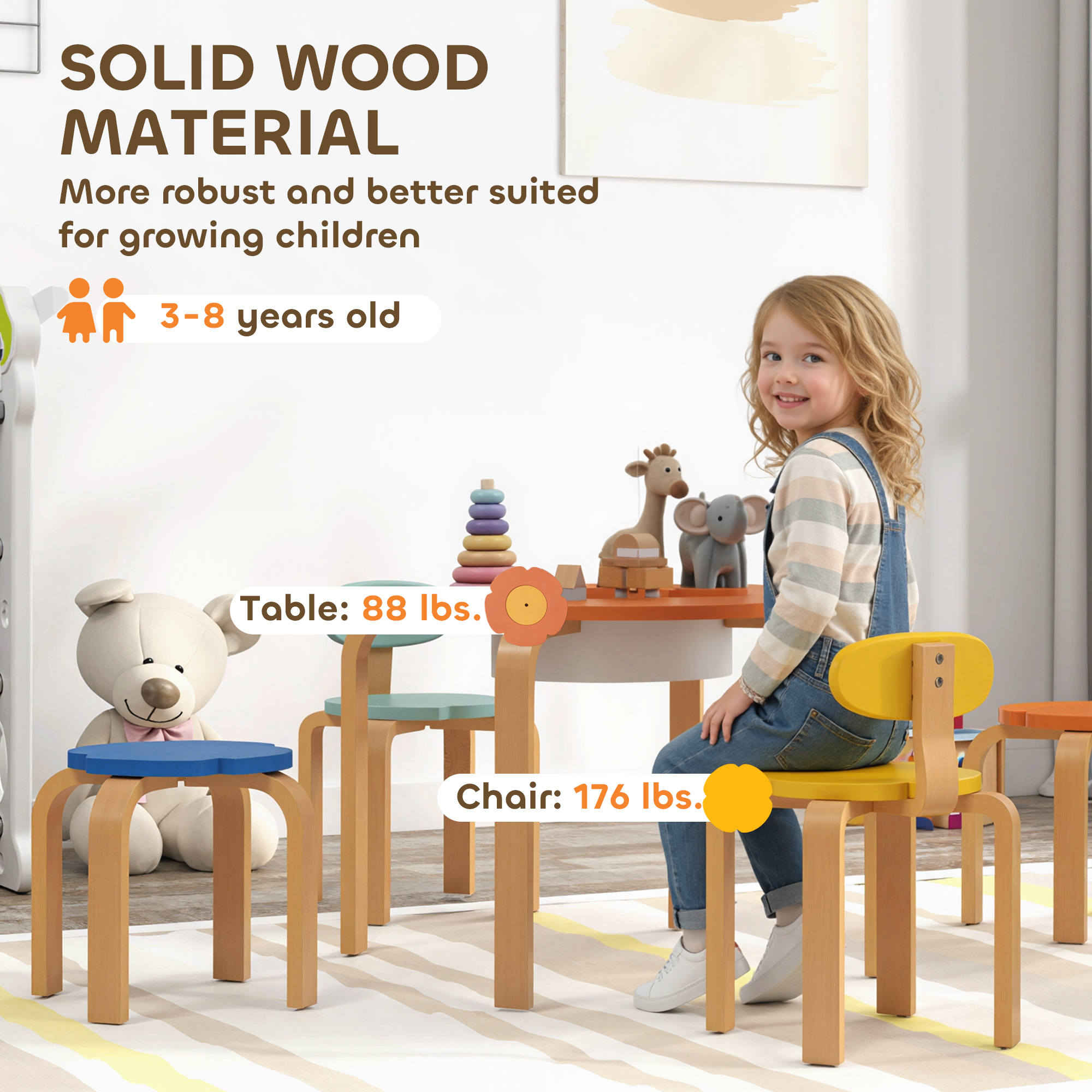 Qaba 5 Piece Kids Table and Chairs Set, Flower-Shaped Toddler Table and Chair Set with Built-in Storage, for Drawing Reading Art Craft Activity