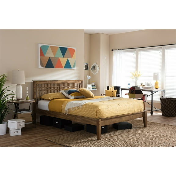 Solid Walnut Wood Platform Bed - Full Size, Mid-Century Modern Design, Low Profile, Storage & Tapered Legs
