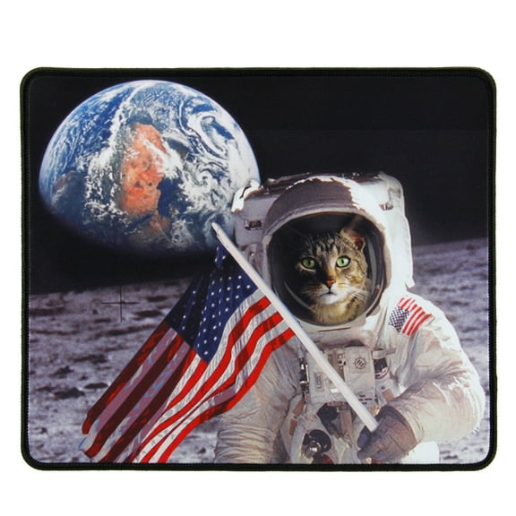 Funny Large Cat Gaming Mouse Pad with Patriotic Cat Astronaut Experiencing Epiphany by ENHANCE
