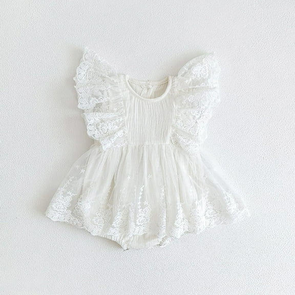 MJTBGFSWG 3-6 Month Girl Clothes Girls Fly Sleeve Floral Embroider Ruffle Lace Romper Bodysuits Size 0-3 Months