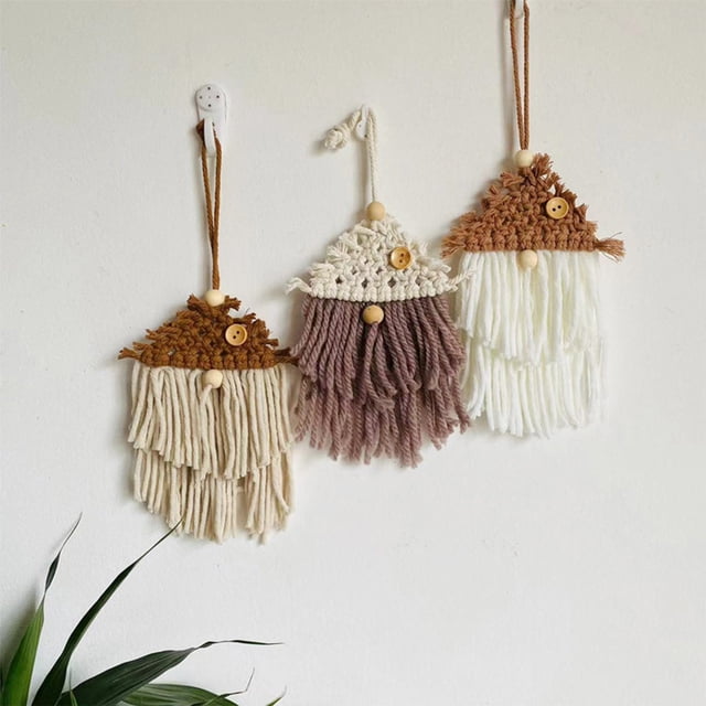Xihbxyly Colgante de Pared Navideño Bohemio, Colgante de Papá Noel Tejido a Mano En Macramé con Borlas de Cuentas de Madera, Acogedora Decoración Invernal, Versátil para Puertas y Ventanas, Ideal par