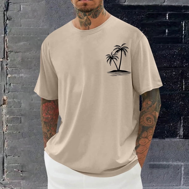 Tops para hombre, blusas y camisas de cuello redondo y manga corta para hombre, blusas casuales de moda con cuello redondo y estampado para hombre, blusas de poliéster para hombre.