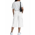 thumbnail image 6 of Oksale Capri Cargo Pants Womens Wide Leg Capris with Pockets Casual Elastic Drawstring Waist Cropped Trousers Loose Comfy Summer Clothing White XL, 6 of 8