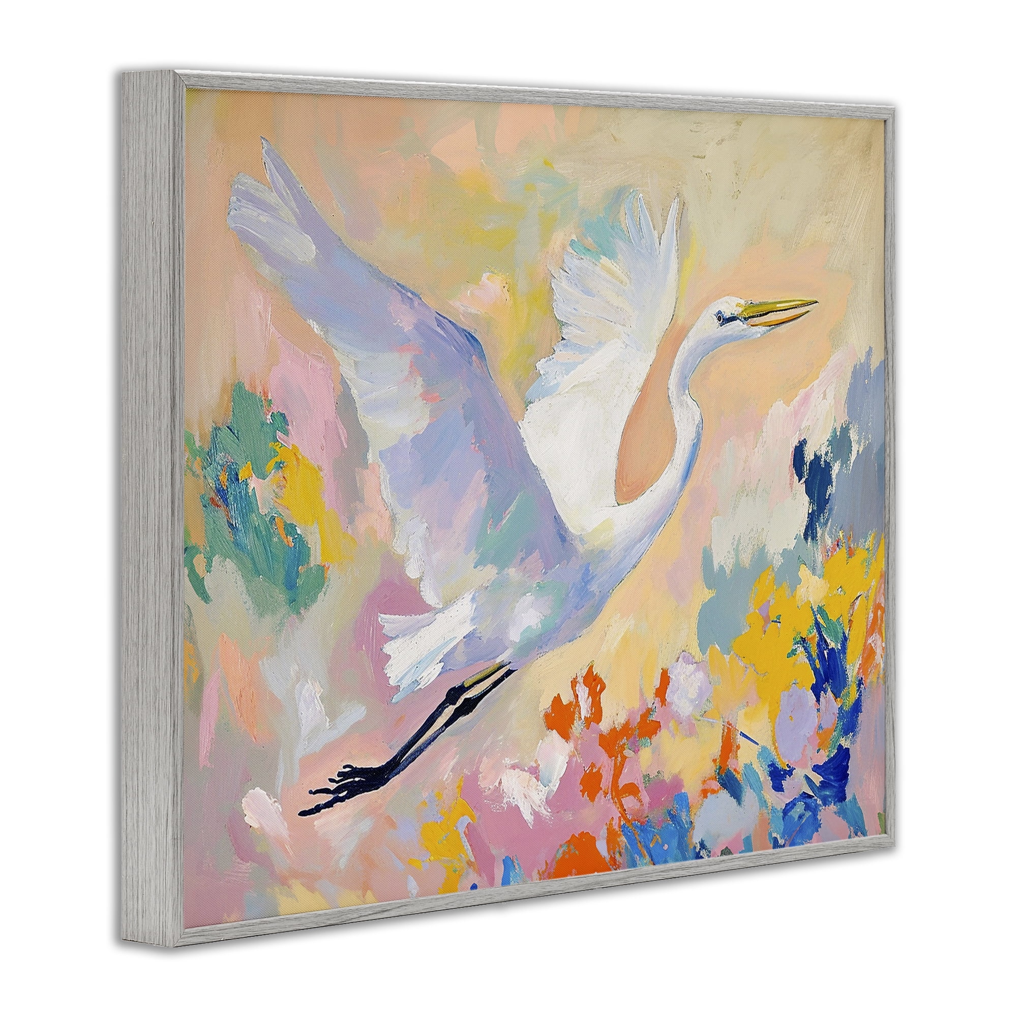 Stupell Industries Heron & Abstract Botanicals Animals & Insects Painting Gray Framed Art Print Wall Art, 20 x 16