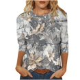 thumbnail image 2 of Fiudx Camisas para Mujer Moda Mujer Impresión Cuello Redondo Manga 3/4 Camiseta Pulóver Blusa Superior, 2 of 5