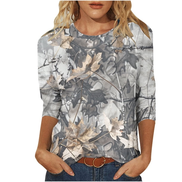 Mujeres 3/4 Manga Tops Y Blusas de Impresión Cuello Redondo Suéter, Tops de Moda de la Mujer para la Primavera Y el Verano