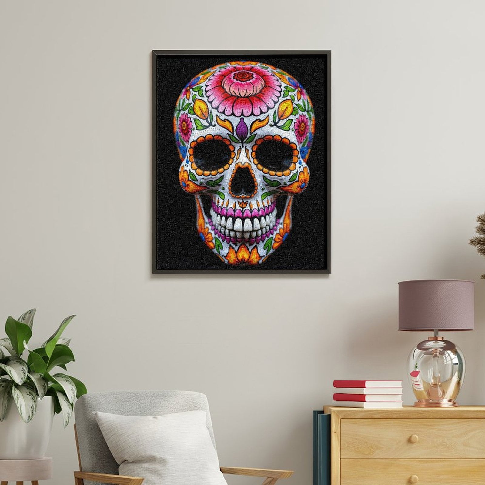 Paint By Numbers Kit for Adults Beginner - DIY Colorful Floral Skull Art Canvas Painting Kits for Adults, Frameless Paint By Number for Adults for Home Wall Decor 16x20 Inch