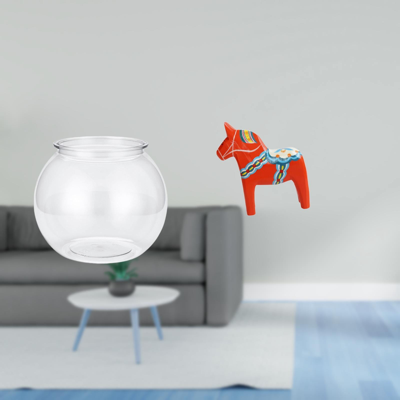 Desktop Aquarium Tank Transparent Small Fish Bowl Vase PP Wood Decor for Office Table Living Room