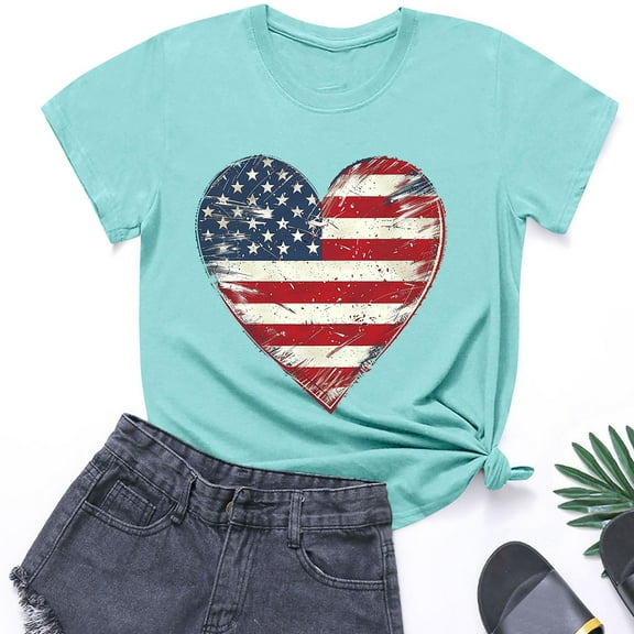 BRGZLK Toddler Independence Day Flag T-Shirt Boys Girls Patriotic Cotton Short Sleevetee Kids Summer Soft Breathable Round Neck Top Blue 3-4 Years