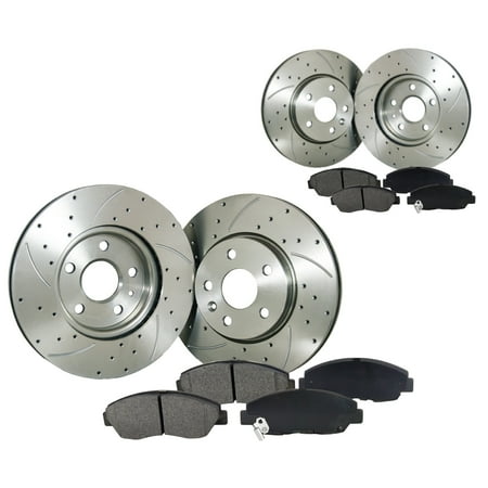 Front+Rear Drilled Slotted Brake Rotor & Pads For 2001 2002 2003 2004 2005 Chrysler Sebring; 2001 Mitsubishi Eclipse, 2000 2001 Galant