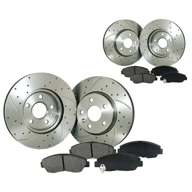 Front+Rear Drilled Slotted Brake Rotor & SemiMetallic Pads Kit For