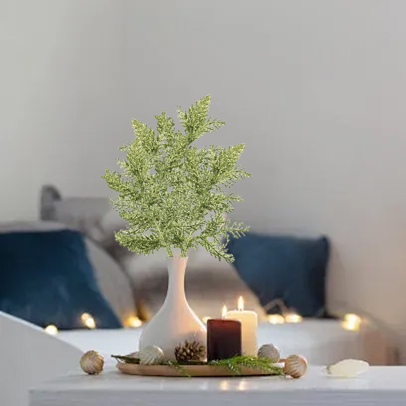 Lot De 15 Branches De Pin Artificiel Enneigées - Longueur 27 Cm, PVC Et Fil, Pour Décoration Noël, Couronnes, Guirlandes
