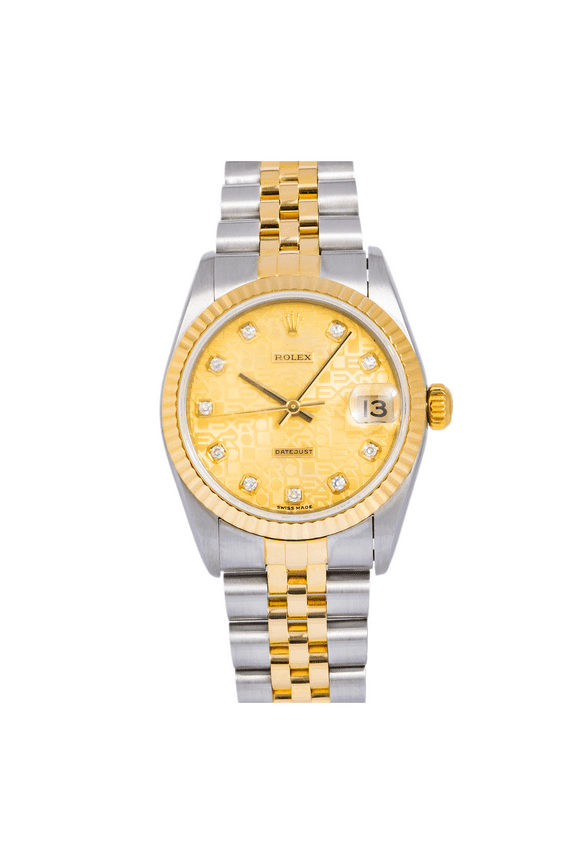 Pre-Owned Rolex Datejust 31MM 68273 Champagne Pattern Diamond Dial Fluted Bezel Two Tone Yellow Gold Jubilee Bracelet