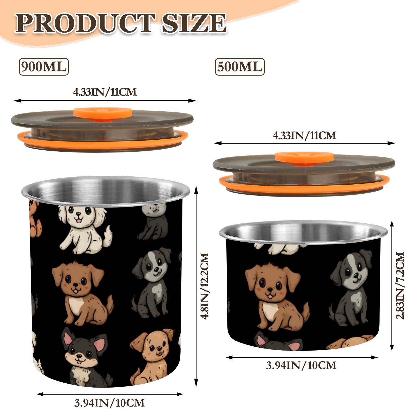 Cute Puppy Dogs Print Airtight Coffee Bean Canister 30oz Food Storage Containers with Lids For Gournd, Tea, Sugar, Flour, Rice, Cereal, Candy Cookie Jar