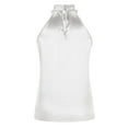 thumbnail image 5 of JGGSPWM Women's Solid Keyhole Back Halter Neck Blouse Twist Front Satin Silk Tank Tops White XL, 5 of 7