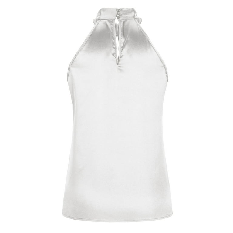 JGGSPWM Women's Solid Keyhole Back Halter Neck Blouse Twist