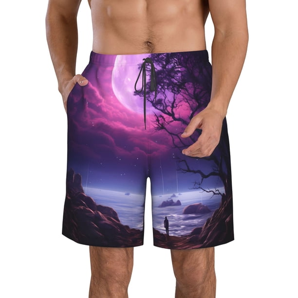 Fotbe Purple Moon Tree Night Sky Trajes de Baño Estampados para Hombre, Shorts de Verano de Secado Rápido, Ropa de Playa, Bañadores-3X-Large