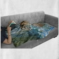 thumbnail image 6 of Tiger Soft Flannel Fleece Throw Blanket, Feline Beast in Pond Searching for Prey Sumatra Indonesia Scenes, Cozy Plush for Indoor and Outdoor Use, 50" x 70", Pale Brown Turquoise, by Ambesonne, 6 of 6