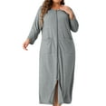 thumbnail image 1 of Batas de dormir para mujer Agnes Orinda de talla grande con cremallera, manga 3/4, bata maxi de casa con bolsillos, 2X gris, 1 of 6