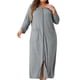 thumbnail image 1 of Bata de dormir para mujer de tallas grandes Agnes Orinda, con cremallera en la parte delantera, mangas 3/4, bata de baño maxi, vestido de casa con bolsillos, 1X gris, 1 of 6