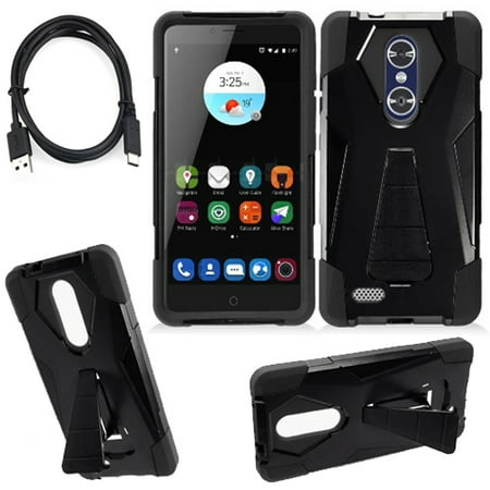 Usb Charger Cover Phone Case for ZTE Blade X Max / ZTE Max XL / ZTE Zmax Pro 4g LTE C-Type USB Charger with Rugged Cover Wide Stand (Wide Stand Black-Black / C-Type USB) ()