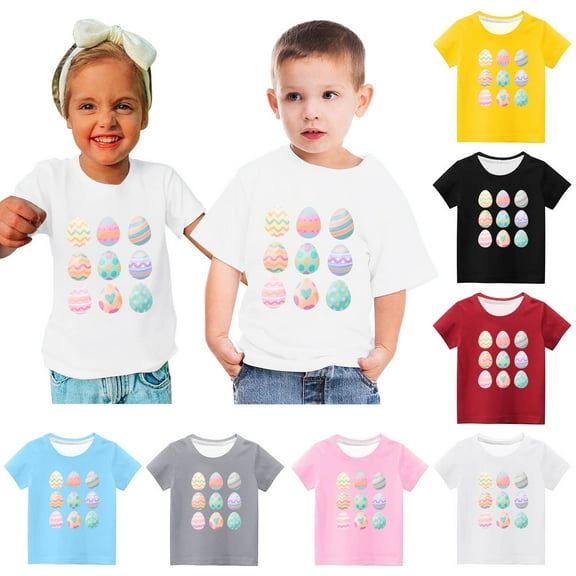 GERsome Kids Easter Day Shirts Funny Print Short Sleeve Holiday T-Shirts 3-14 Years Toddler Easter Bunny T-Shirt for Toddler Girls Crewneck Shirts Kids Easter Egg Tees Top, White/3-4 Years