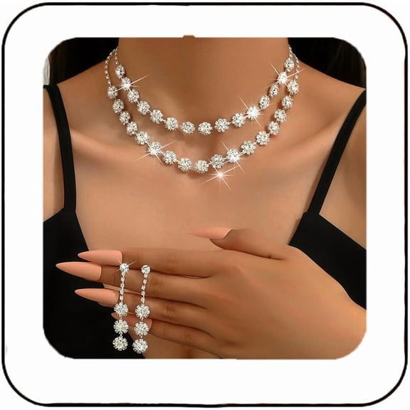 Rhinestone Bridal Wedding Jewelry Set Silver Crystal Necklace Earrings Bracelet Sets Formal Costume Jewelry for Women and Brides