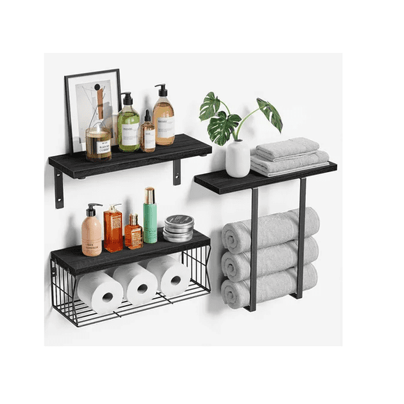 Estantes De Baño Con Toallero Repisas De Pared Para Salónv Xtellar negro
