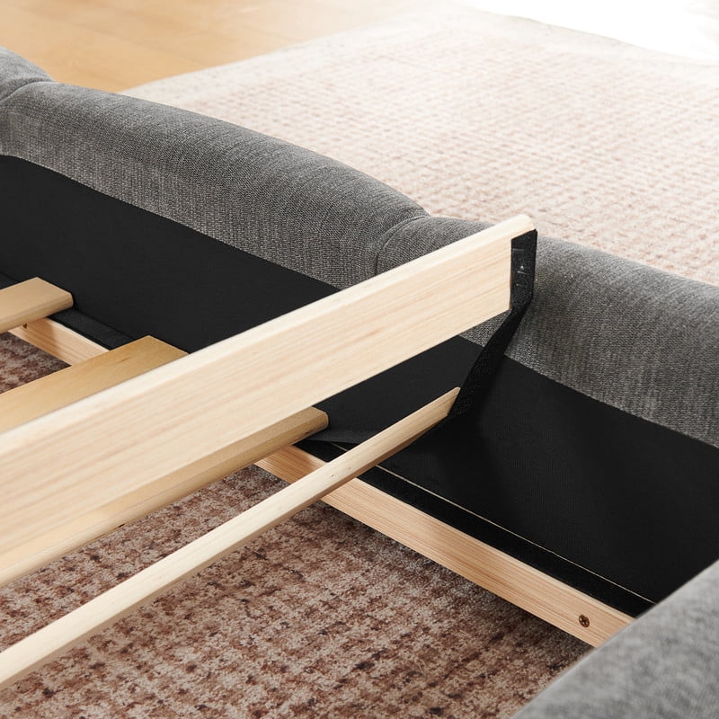 Queen/King Size Upholstered Platform Bed Frame, No Box Spring Required Low Profile Floor Bed with Padded Headboard & Footboard