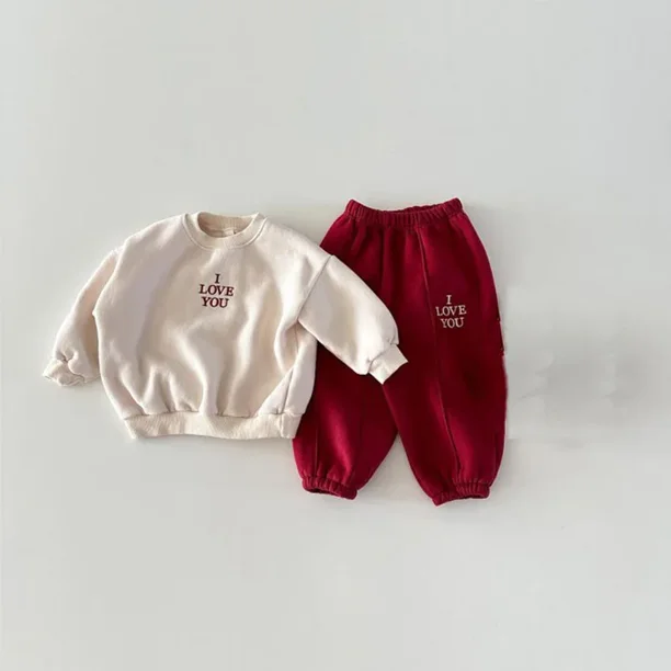 Conjunto con capucha de primavera para niños, sudadera y pantalones acolchados de lana con letras para niños, jersey informal cálido para niñas, traje para chico, 2 uds.